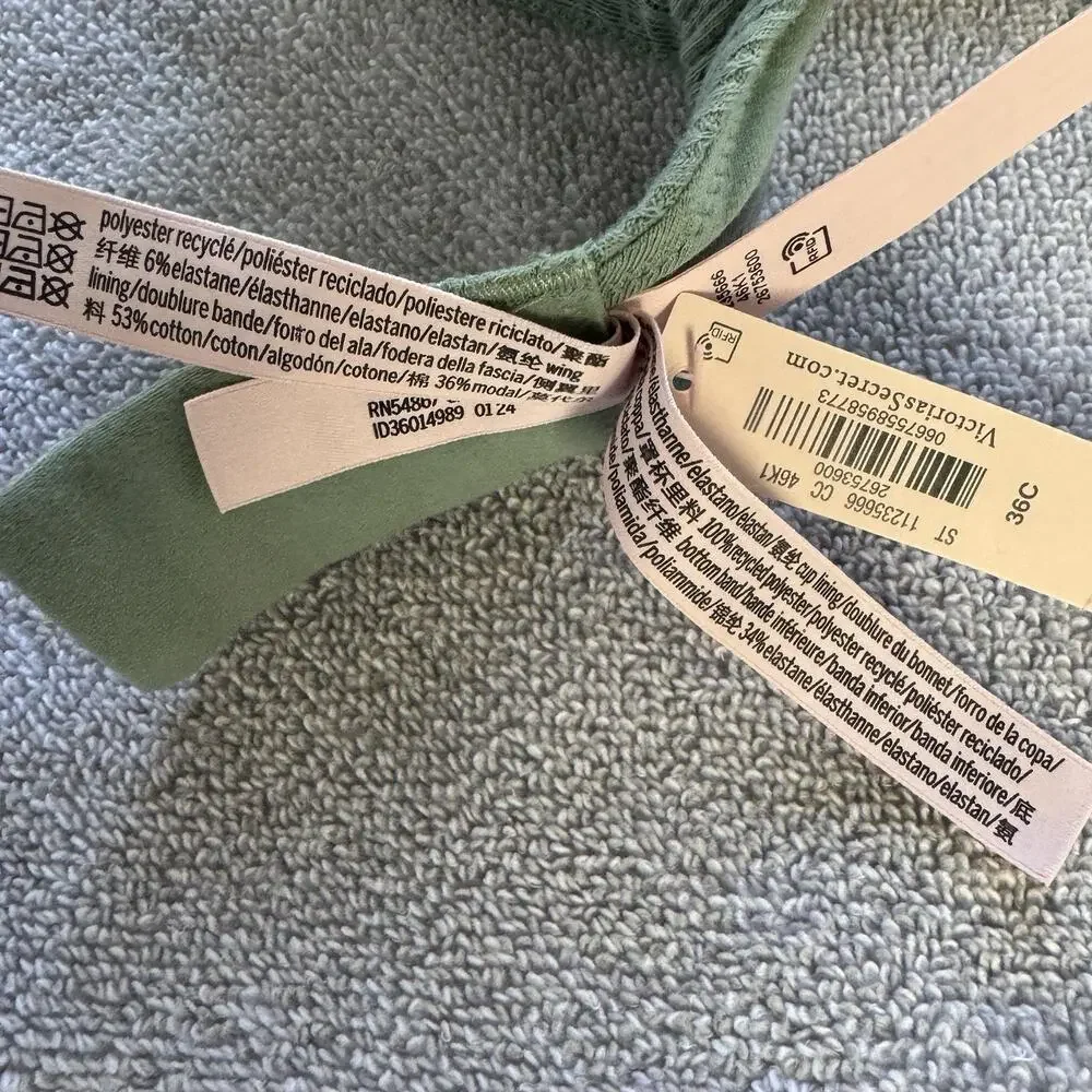 Victoria’s Secret Lightly Lined T-Shirt Bra 36C Sage Green Ribbed New With Tags - Picture 8 of 11